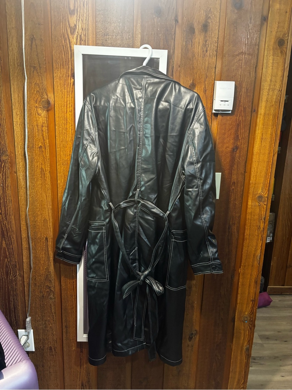 Plus size Black Faux Leather Trench Coat - Classic Long Jacket - 3XL never worn